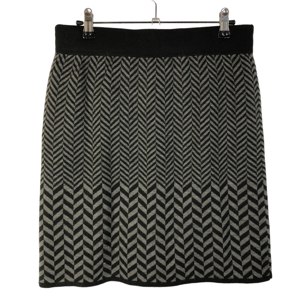 Kenar Gray & Black Wool Herringbone Knit Mini‎ Skirt M